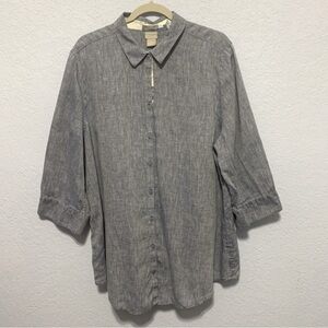 Chico’s Plus Size No Iron Linen Flip Cuff Blue Button Up Shirt 4 (20-22)